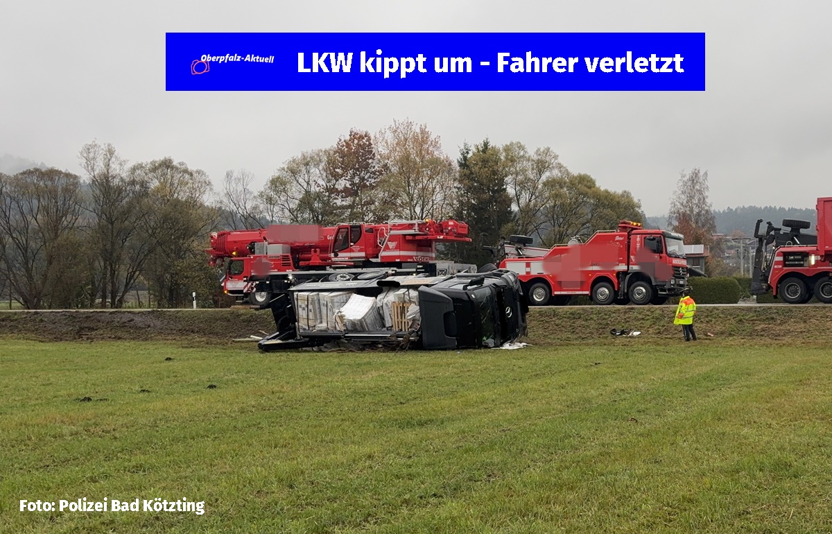 Lkw kippt bei Blaibach um – hoher Schaden an Telefonleitungen