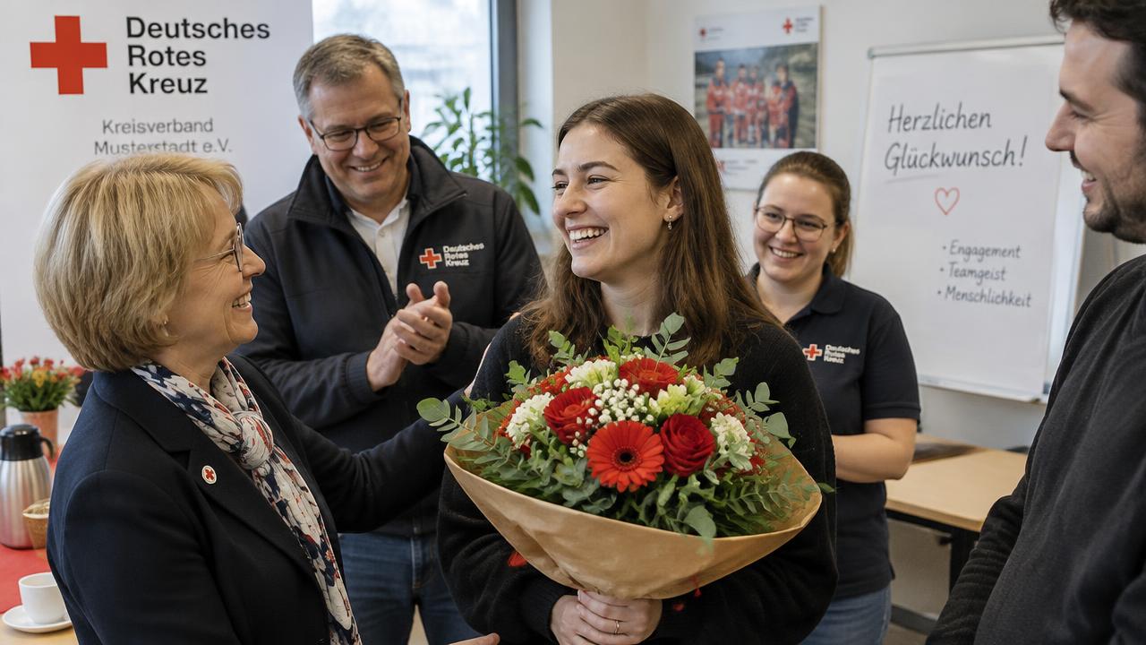 Erfolgreicher Ausbildungsabschluss beim BRK mit Überraschung